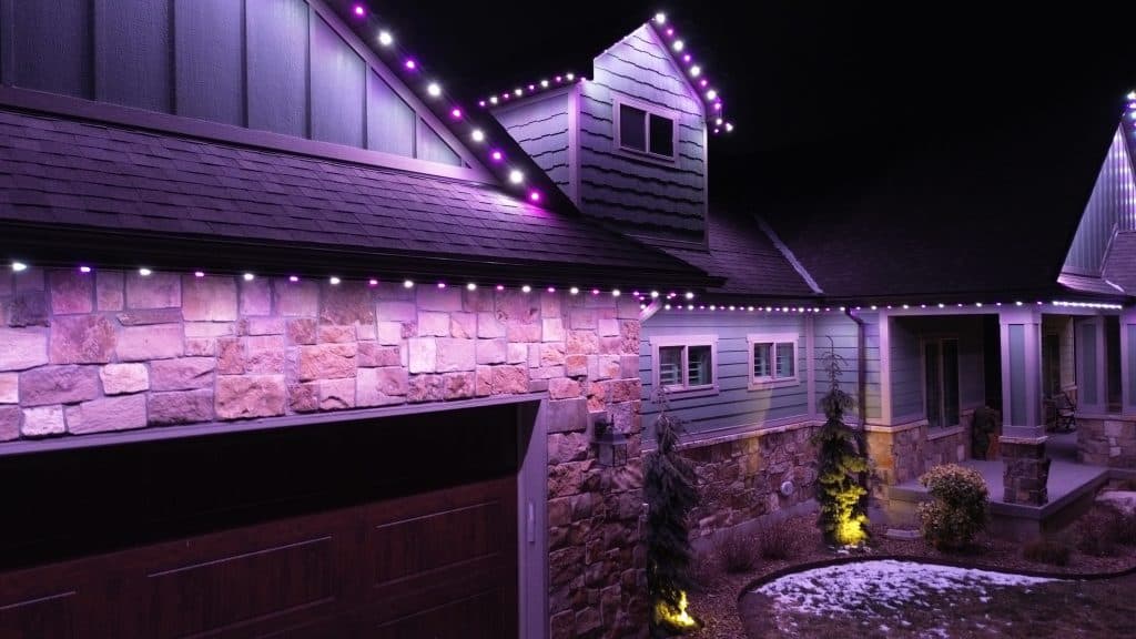 Bird's eye view of home with permanent LED lighting