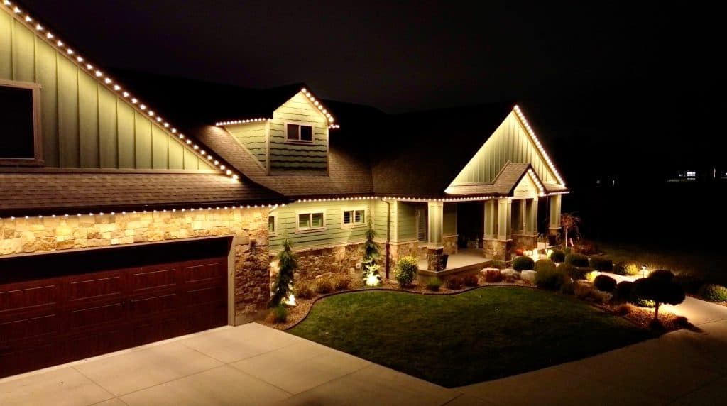 Permanent LED lighting at night on a Treasure Valley home
